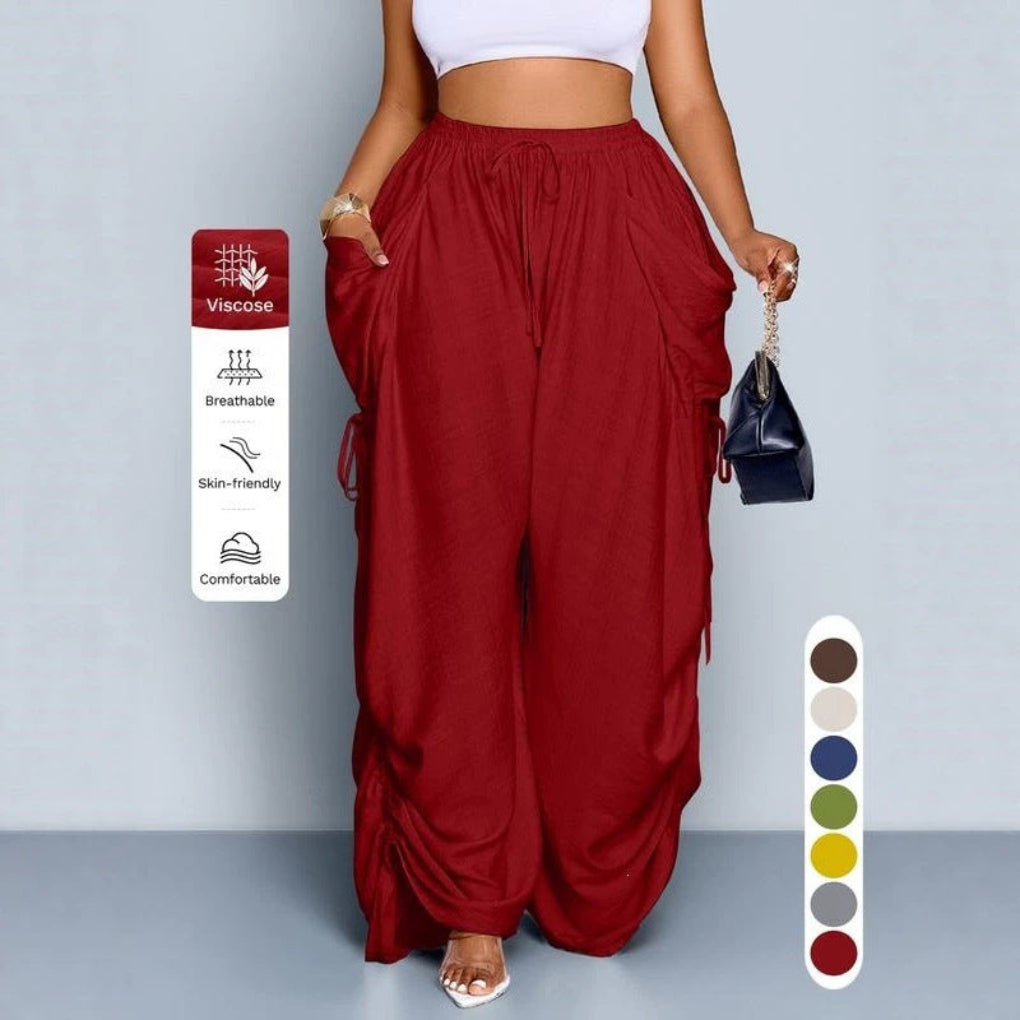 Retro Punk-style Drawstring Pleated High-waisted Wide-leg Pants