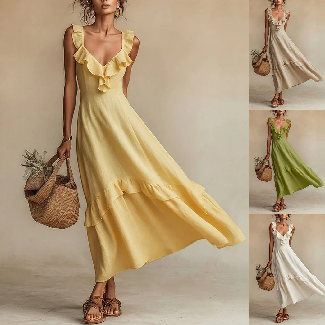 Ruffled Flutter Sleeves Dress Summer Elegant And Chic Sleeveless Dresses For Women