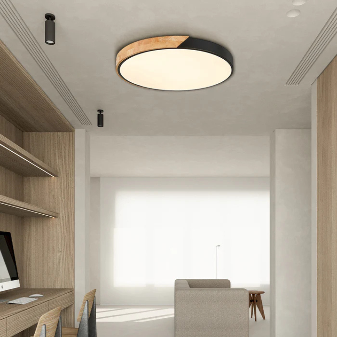 Delos Scandi-loftlampe i træ | Naturlig LED-designlampe