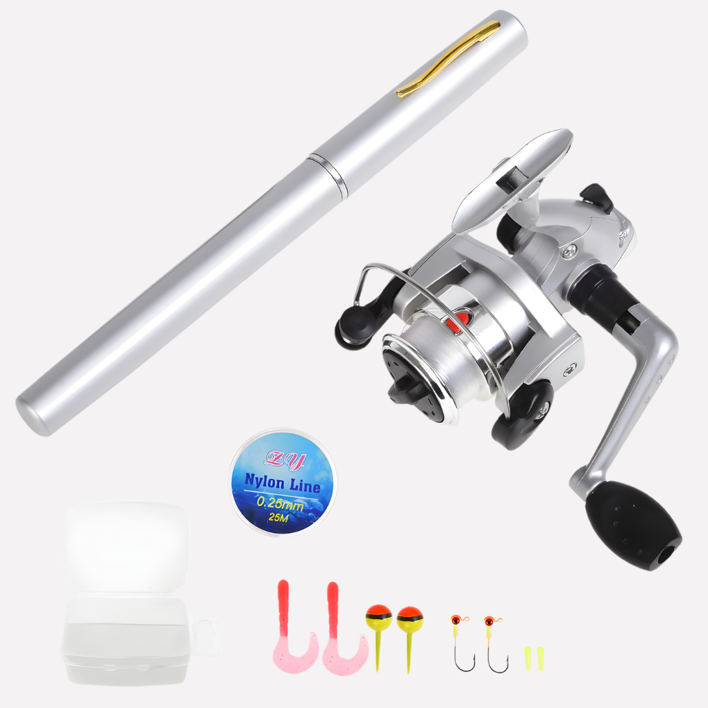 Mini Visshengel + Rol, Portabel Mini Teleskopisk Lomme Pen