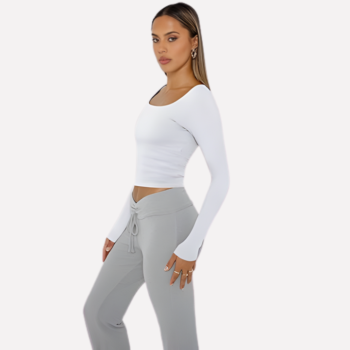 Kvinders Firkantet Hals Langærmet Crop Top