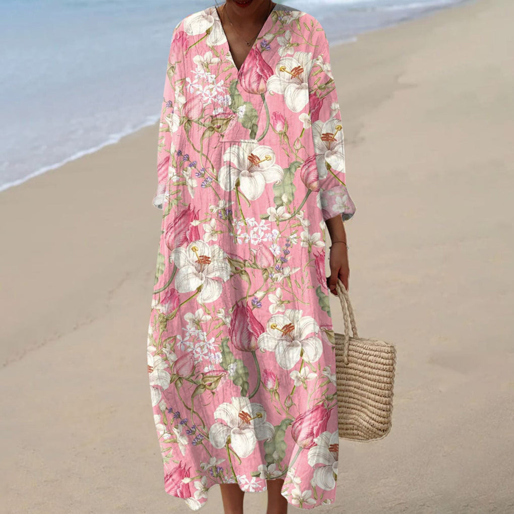 Long-sleeve Shirt Womens Casual Floral Maxi Dress