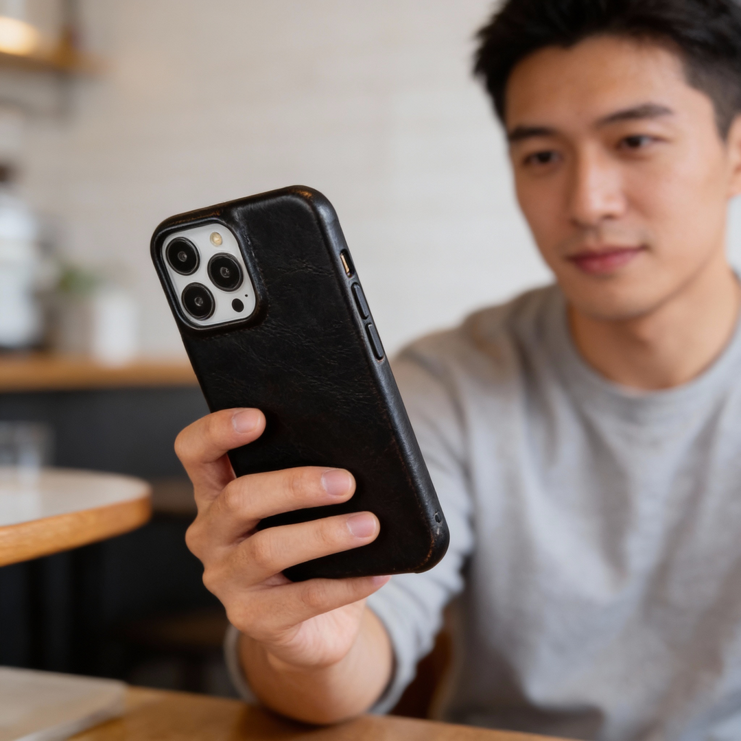 Ægte læder-cover med olievoks til Apple iPhone
