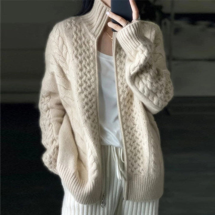 Cashmere cardigan med høj halsudskæring
