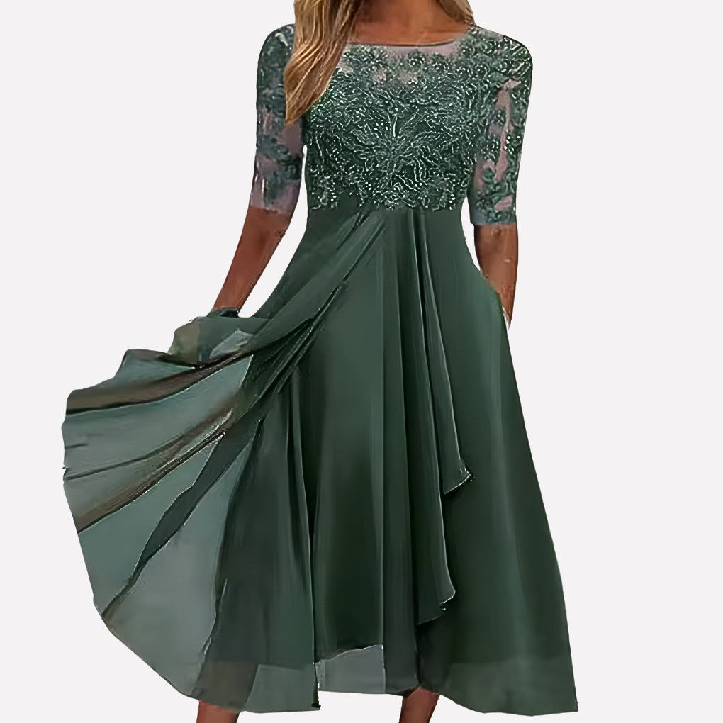 Kvinders blomsterprintet blonde chiffon aftenkjole