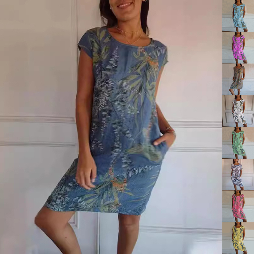 Dame Blomst og Blad Print Lige Kjole