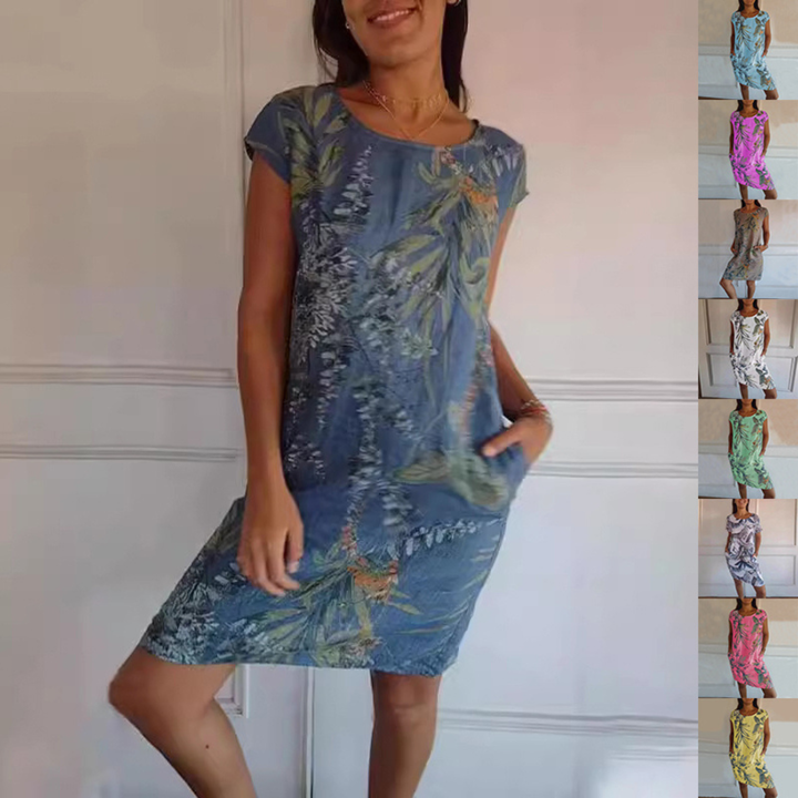 Dame Blomst og Blad Print Lige Kjole