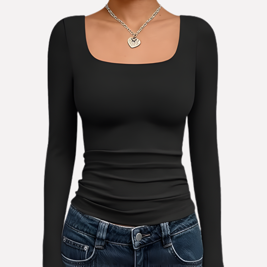 Kvinders Firkantet Hals Langærmet Crop Top