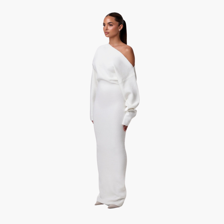 Off-Shoulder Strikkjole til Kvinder – Elegant Aftenkjole