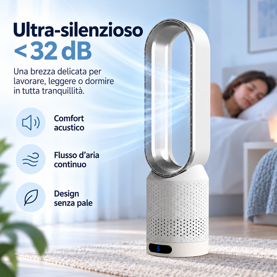 AirPure – Ultra-stille tårnventilator uden vinger (< 32 dB)