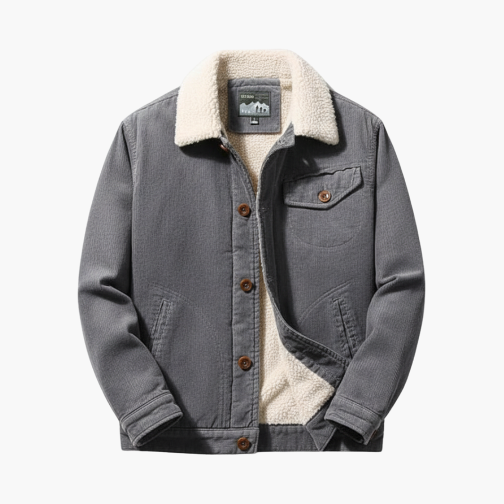 Herre Corduroy Jakke med Sherpa Foring og Knaplukning