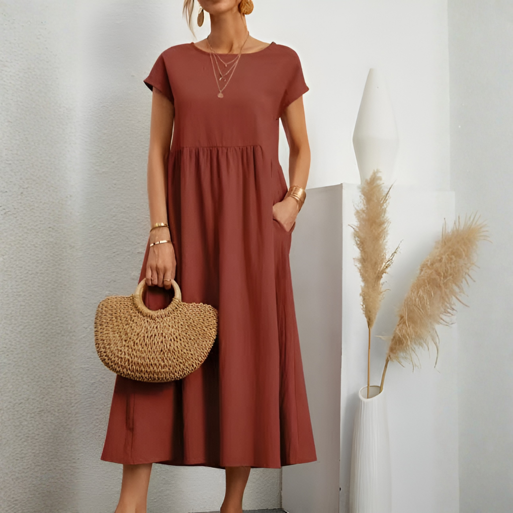 Casual Løs Patchwork Midi-Kjole