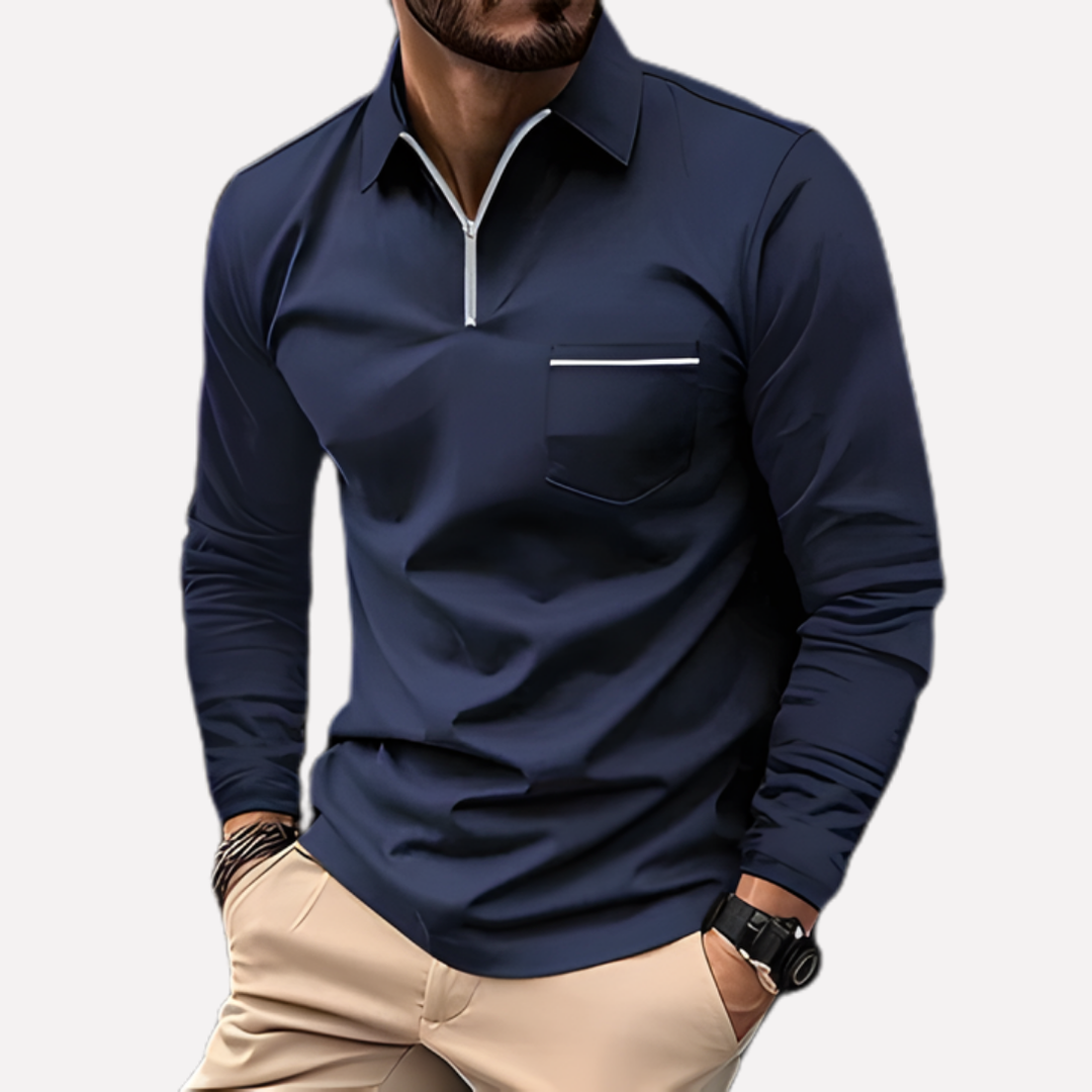 Herre langærmet poloshirt med brystlomme