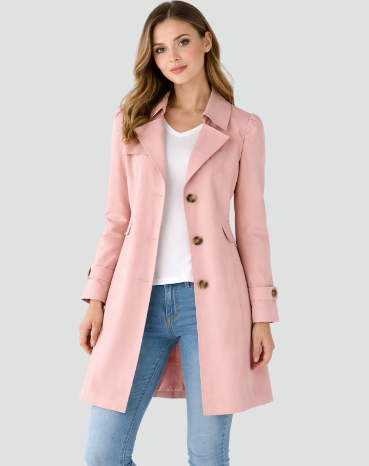 Taljeret dame-trenchcoat med klassisk revers, mellemlang