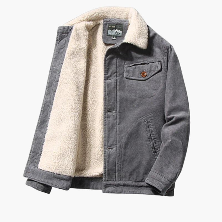 Herre Corduroy Jakke med Sherpa Foring og Knaplukning