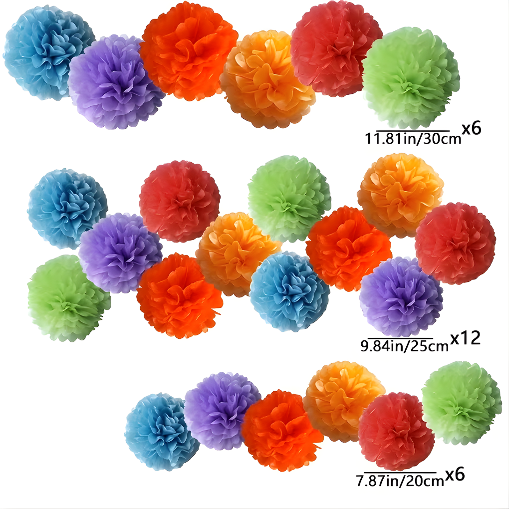 24-dele sæt med papirblomster- og ballon-girlander
