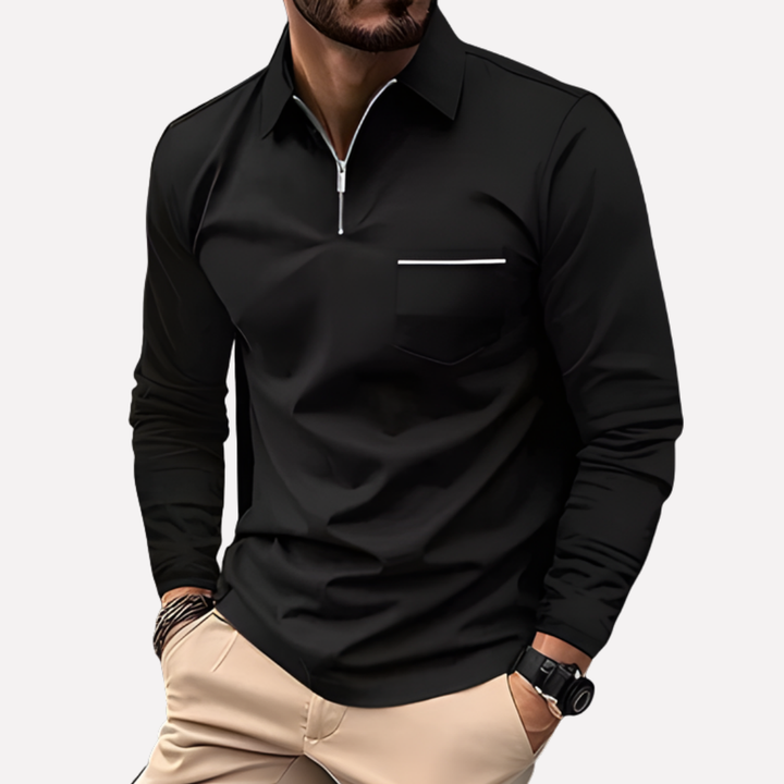 Herre langærmet poloshirt med brystlomme