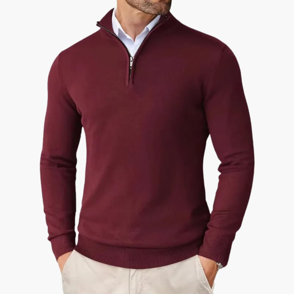 Herre Pullover med Kvart Lynlås og Ribbet Kant