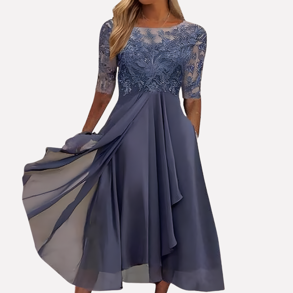 Kvinders blomsterprintet blonde chiffon aftenkjole