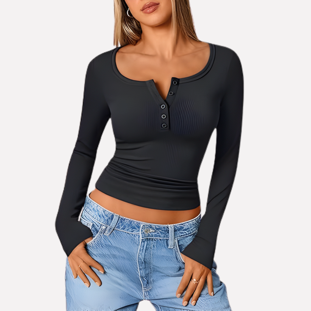 Kvinders Lange Ærmer Henley Top