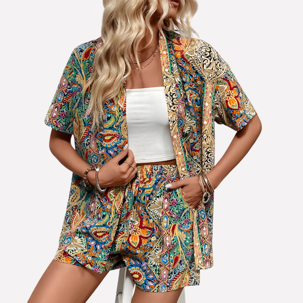 Dame Kimono-skjorte og Shorts