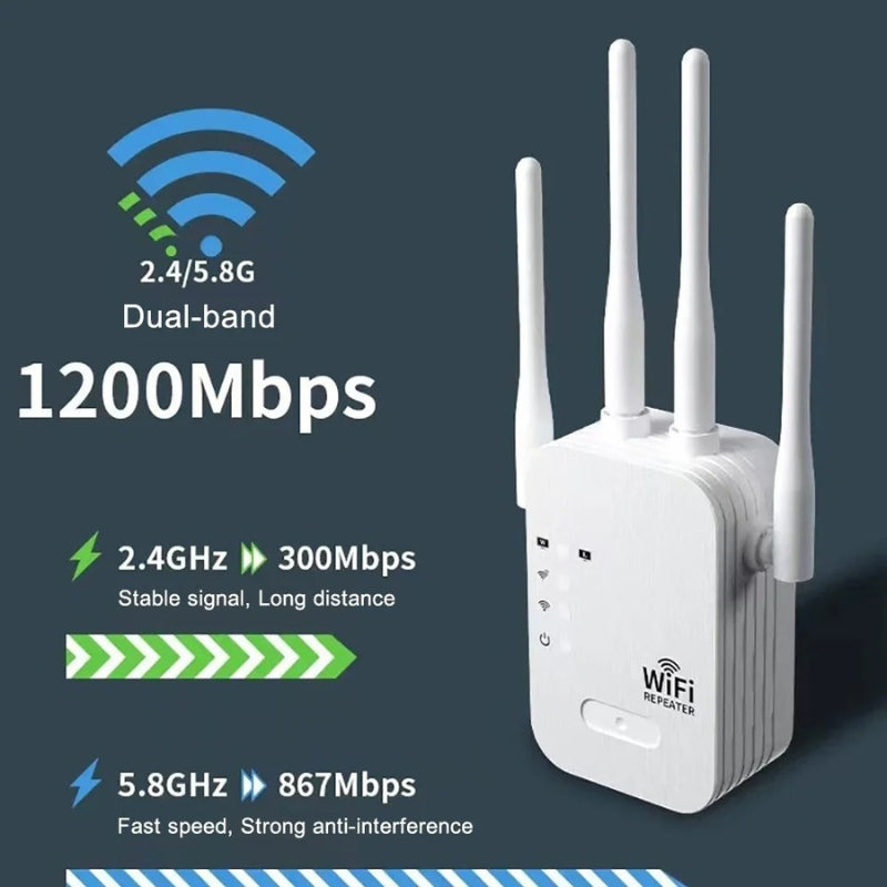 Hurtig WiFi-signalforstærker op til 1200Mbps