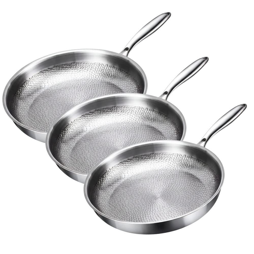 Premium titanium gryde-/pandesæt, 3 dele – Egnet til induktion & naturlig non-stick belægning – 3 pander