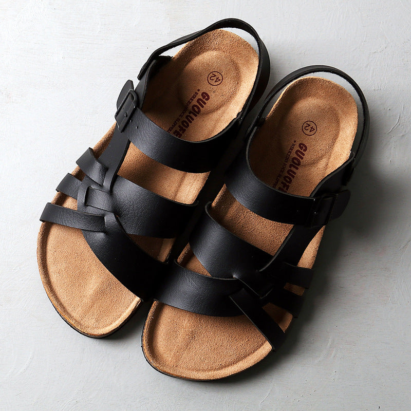 Men's Simple Hollow-out Flat Cork Slippers