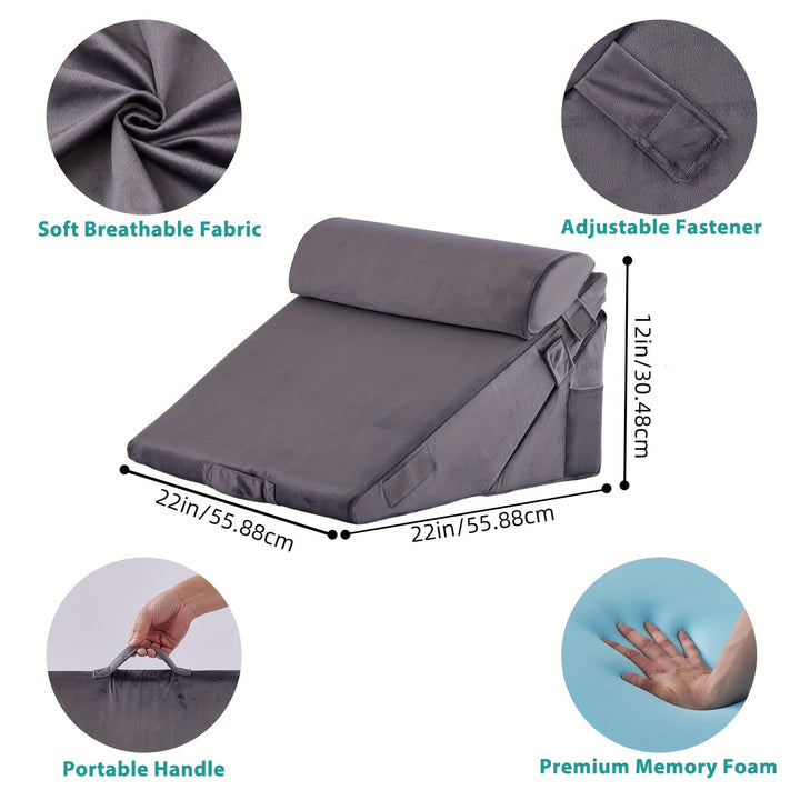 RelaxPlus Justerbar Ortopædisk Kilepude - Premium 7-i-1 Memory Foam-støttesystem