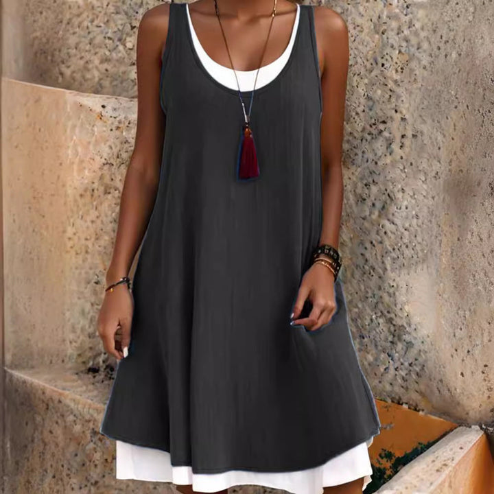 Casual Sleeveless Fake Two Pieces Baggy Tank Dress