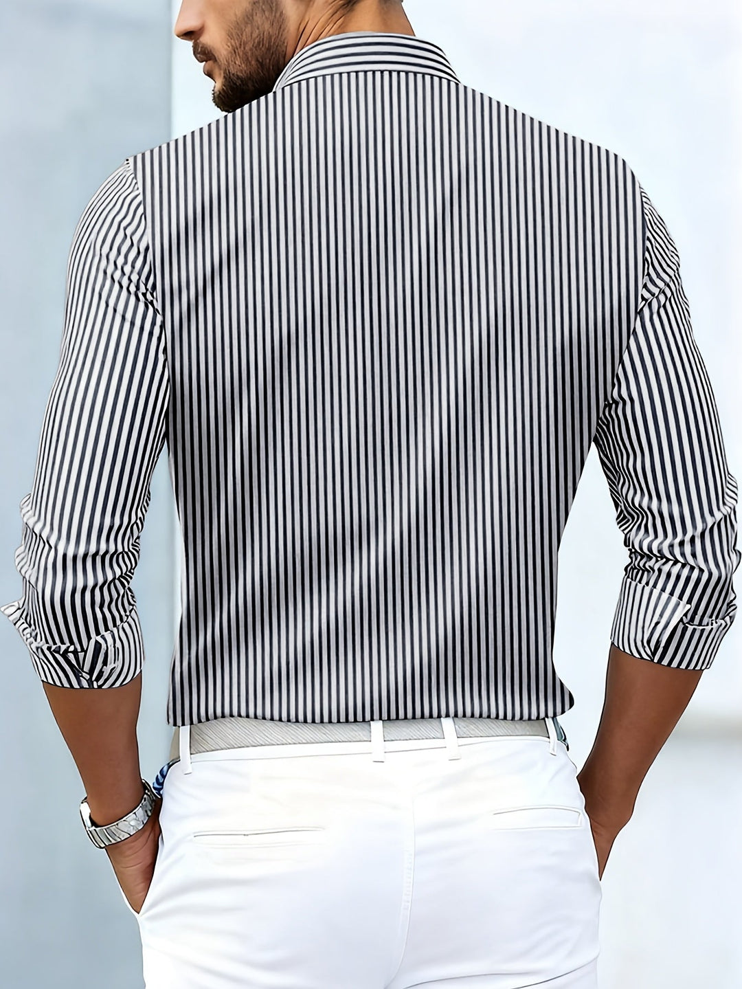 Vintagestribet langærmet skjorte til mænd med slidt look