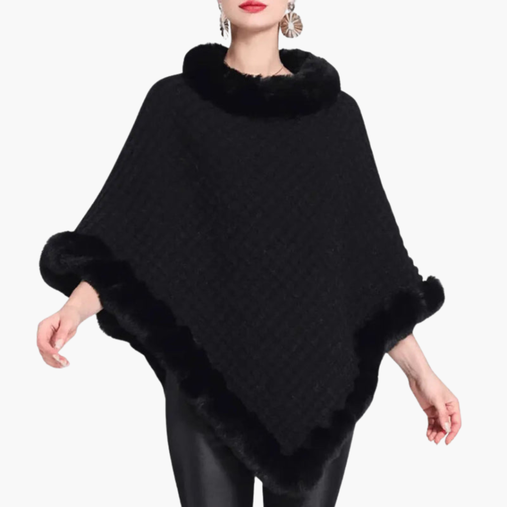 Kvindernes Strikkede Poncho med Falsk Pelskant og Oversized Pasform