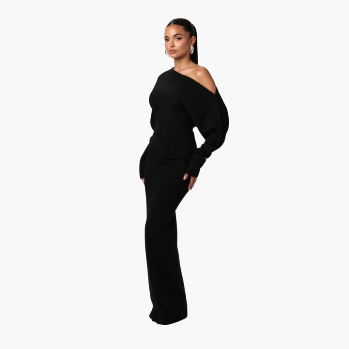 Off-Shoulder Strikkjole til Kvinder – Elegant Aftenkjole