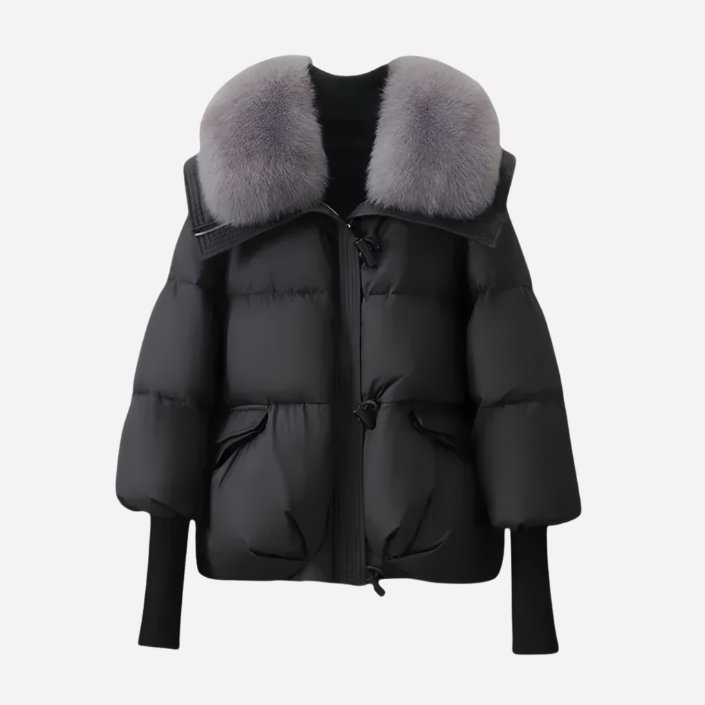Dame Puffer Jakke med Faux Fur Krave