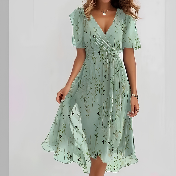 Kvinders Trykte Elegante V-Hals Kjole