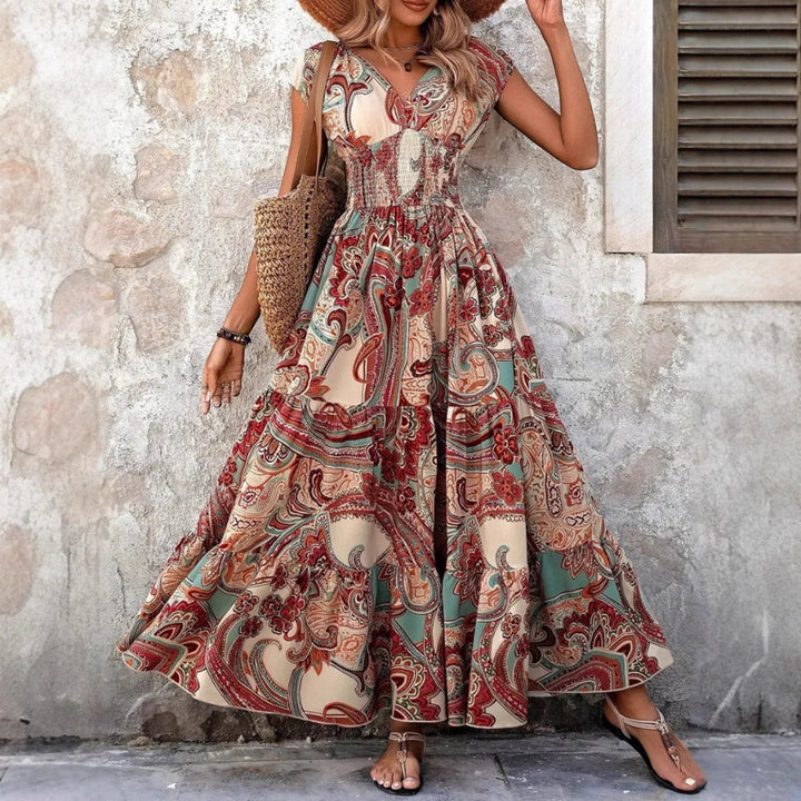 Blomstret maxikjole til kvinder i resort-stil