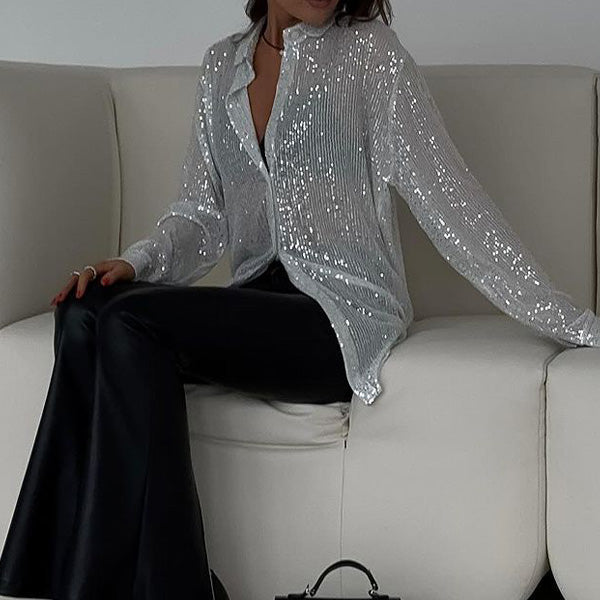 Løs bluse med glitrende palietter – Celeste