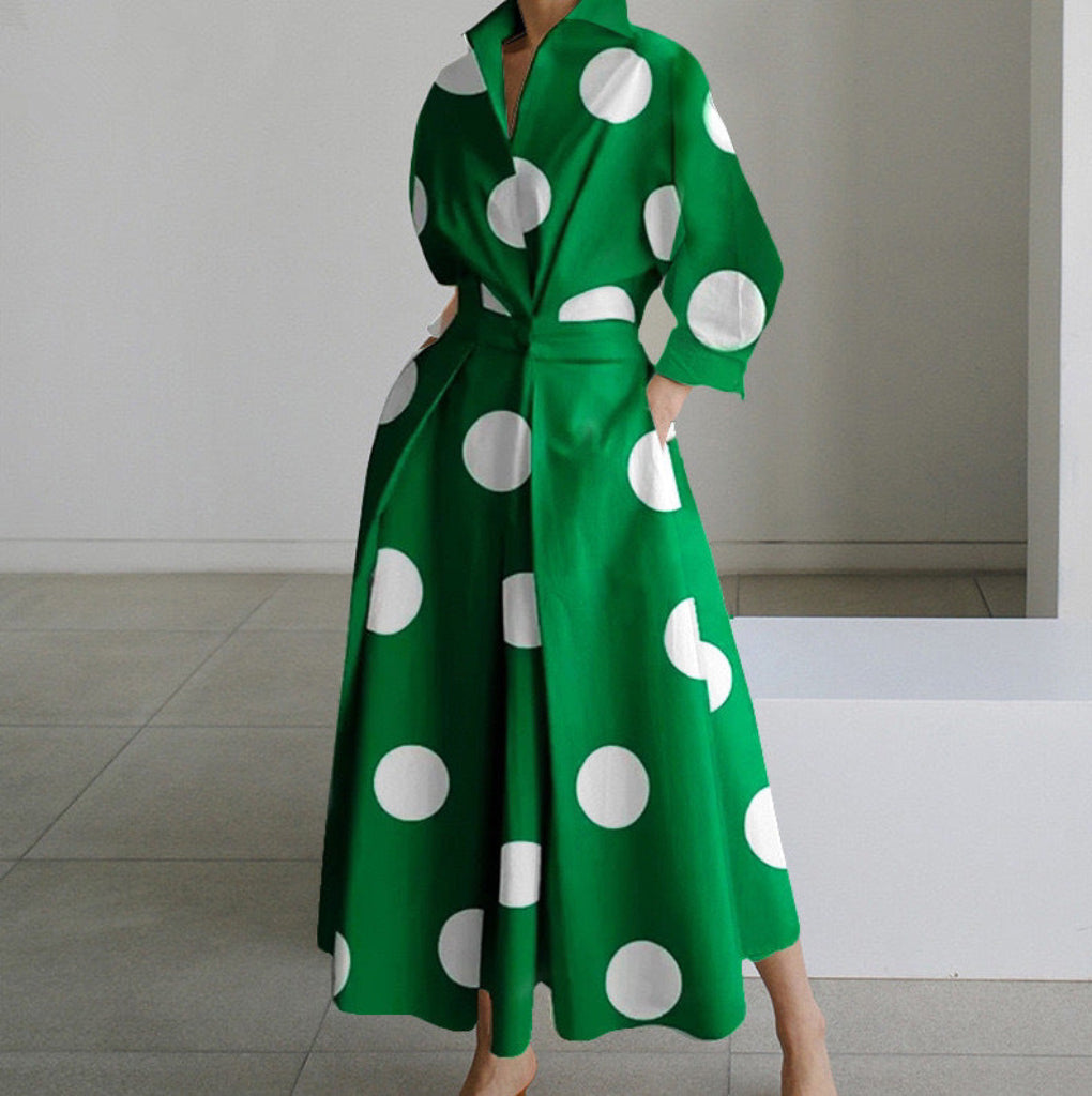 Long-Sleeve Blouse Elastic Waist Swing Dress