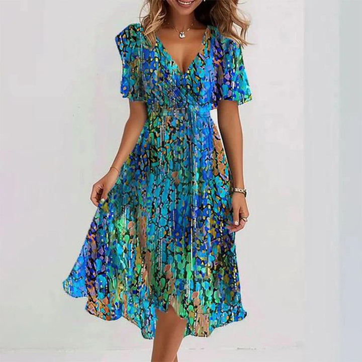 Printed Elegant Slightly Mature V-Neck Dress For Women