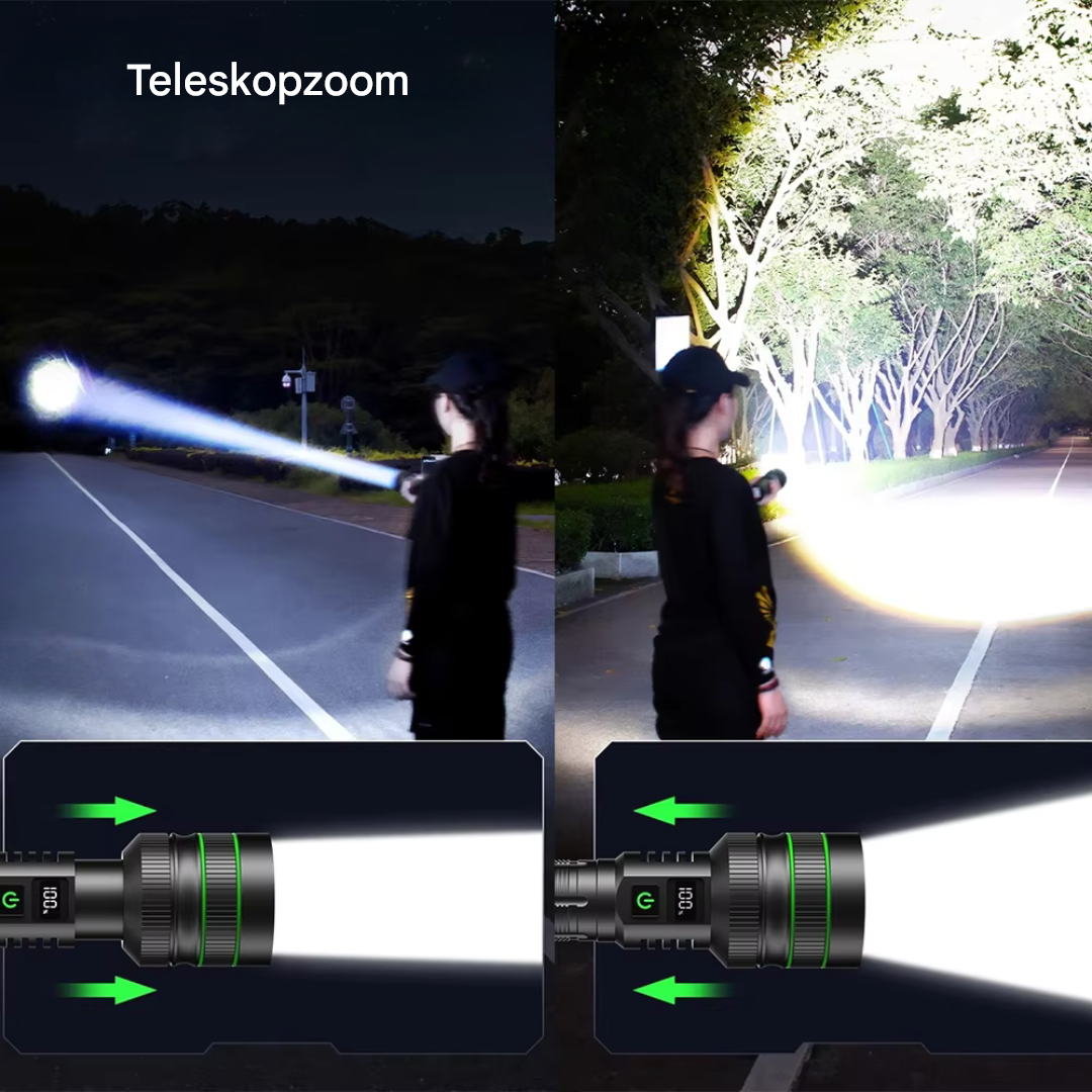 Ekstremt lysstærk og zoombar LED-lommelygte - PowerBeam
