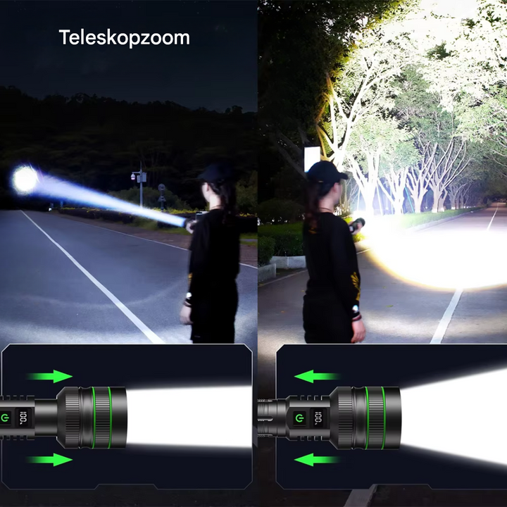 Ekstremt lysstærk og zoombar LED-lommelygte - PowerBeam