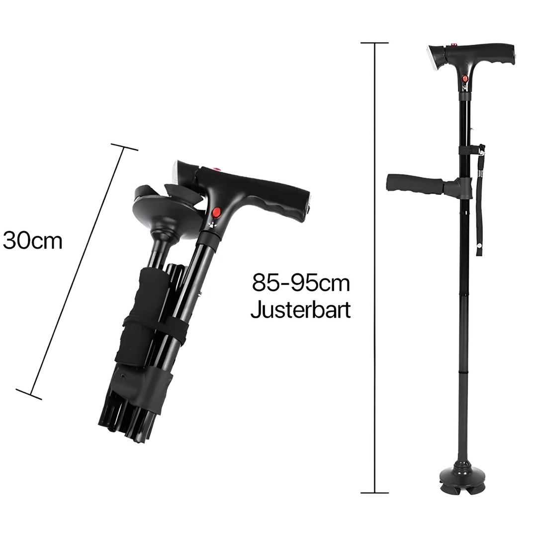 Foldbar stok med dobbelt håndtag, alarm og lys