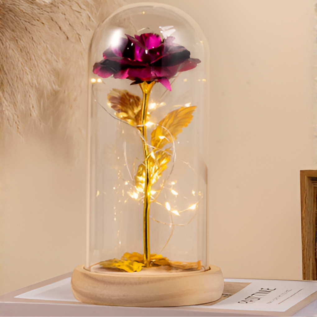 Evig rose med LED-lys i glaskuppel