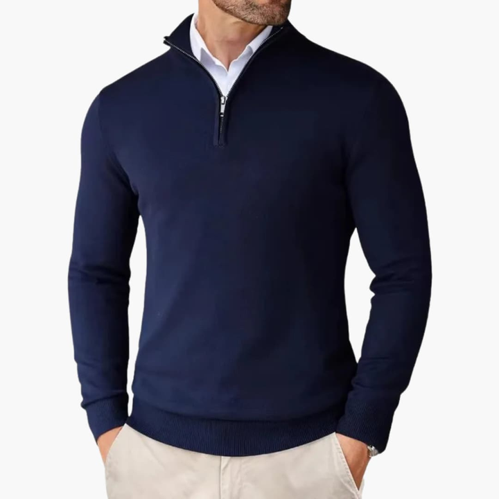 Herre Pullover med Kvart Lynlås og Ribbet Kant