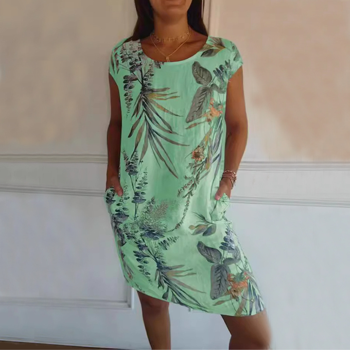 Dame Blomst og Blad Print Lige Kjole
