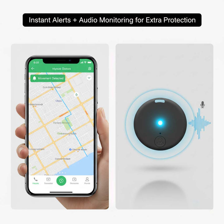 Magnetisk mini-GPS-tracker med realtidsposition, bevægelsesalarmer og lydovervågning