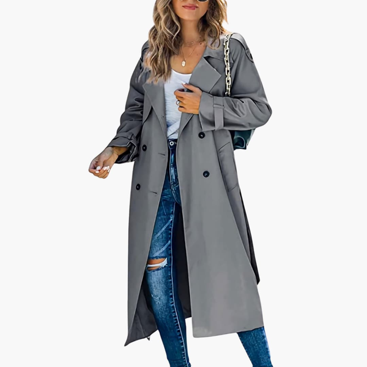 Kvinders Trench Coat med Knaplukning Udsalgspris