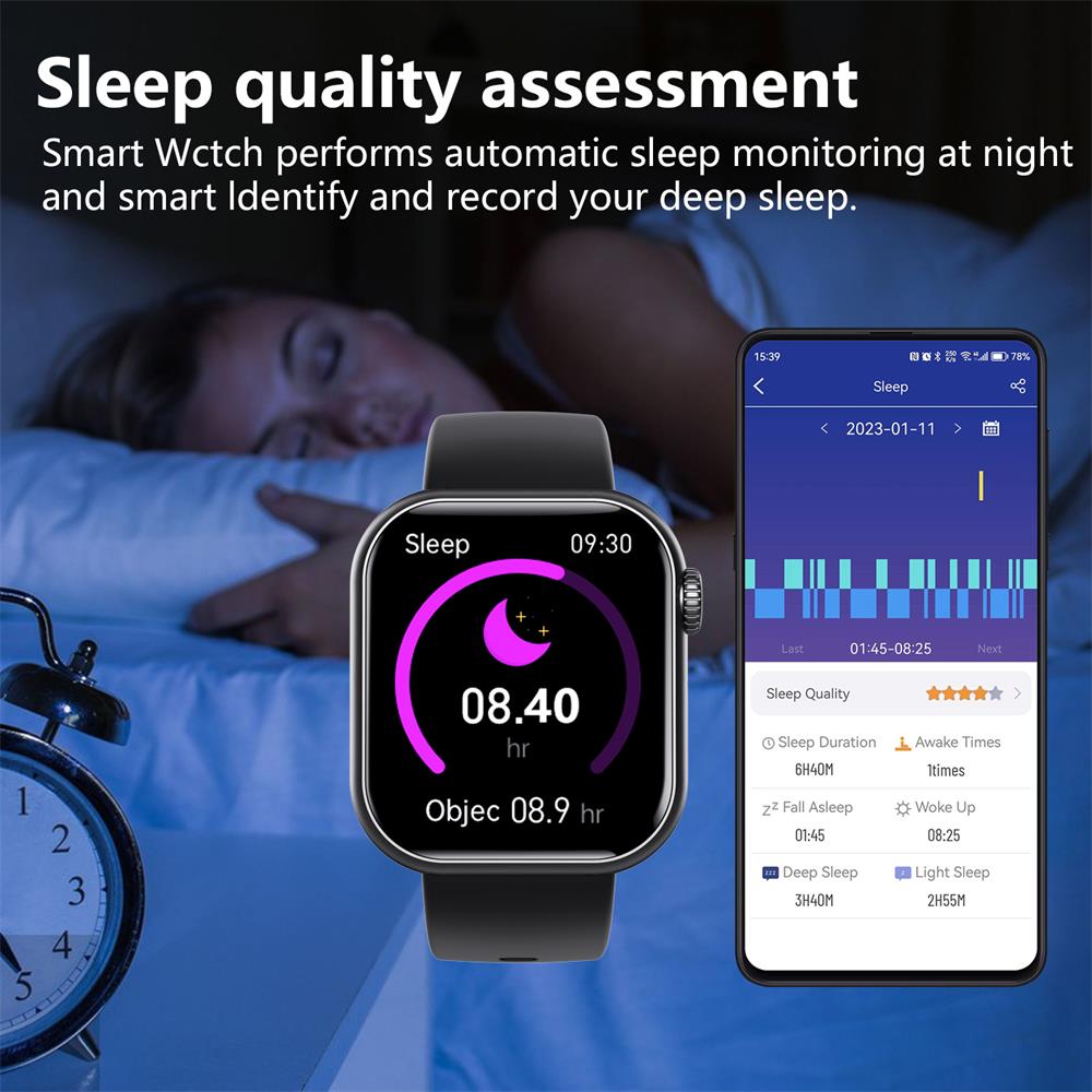 Vandtæt smartwatch med blodtryksmåler, iltmætning og søvnovervågning