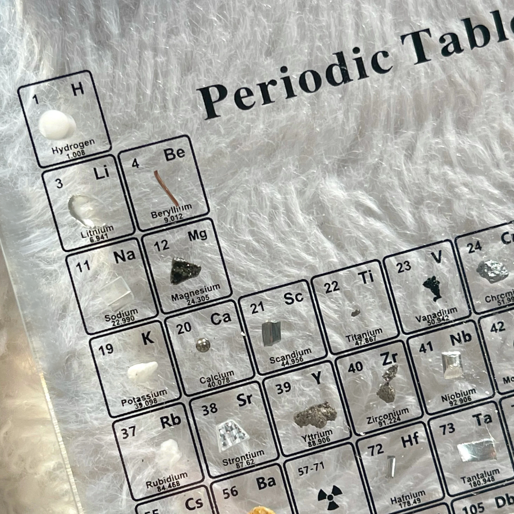 Oplyst Periodisk System med Ægte Grundstoffer - Elementa