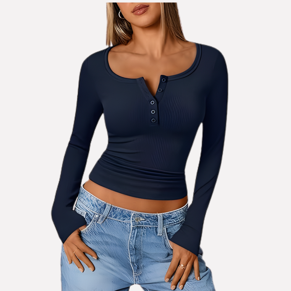 Kvinders Lange Ærmer Henley Top